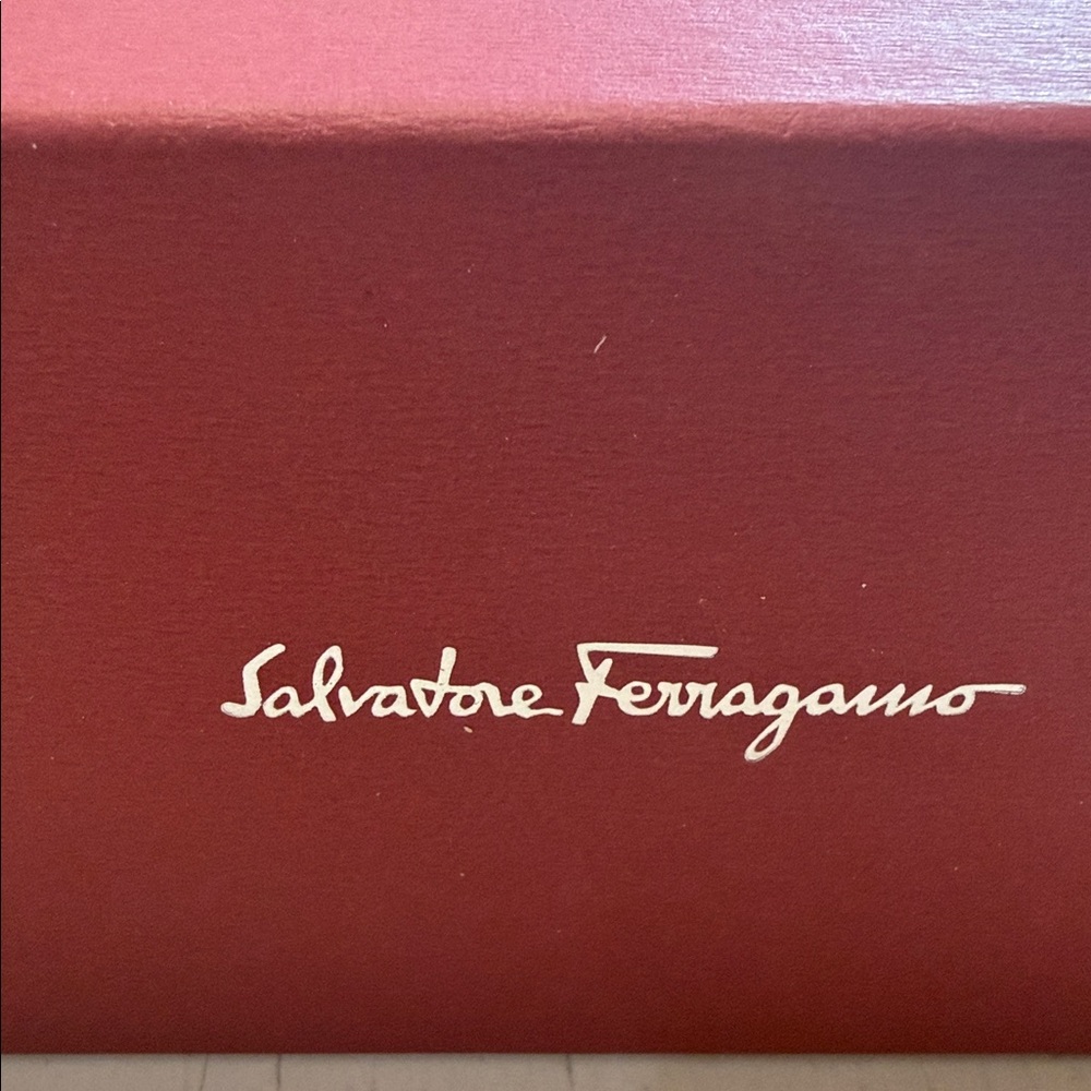 Salvatore Ferragamo Burgundy glasses case and box